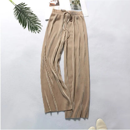Wide Leg Pleated Silk Trousers | Eternal Stylz
